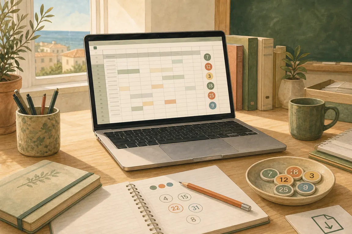 Computer con foglio di calcolo e campione di numeri